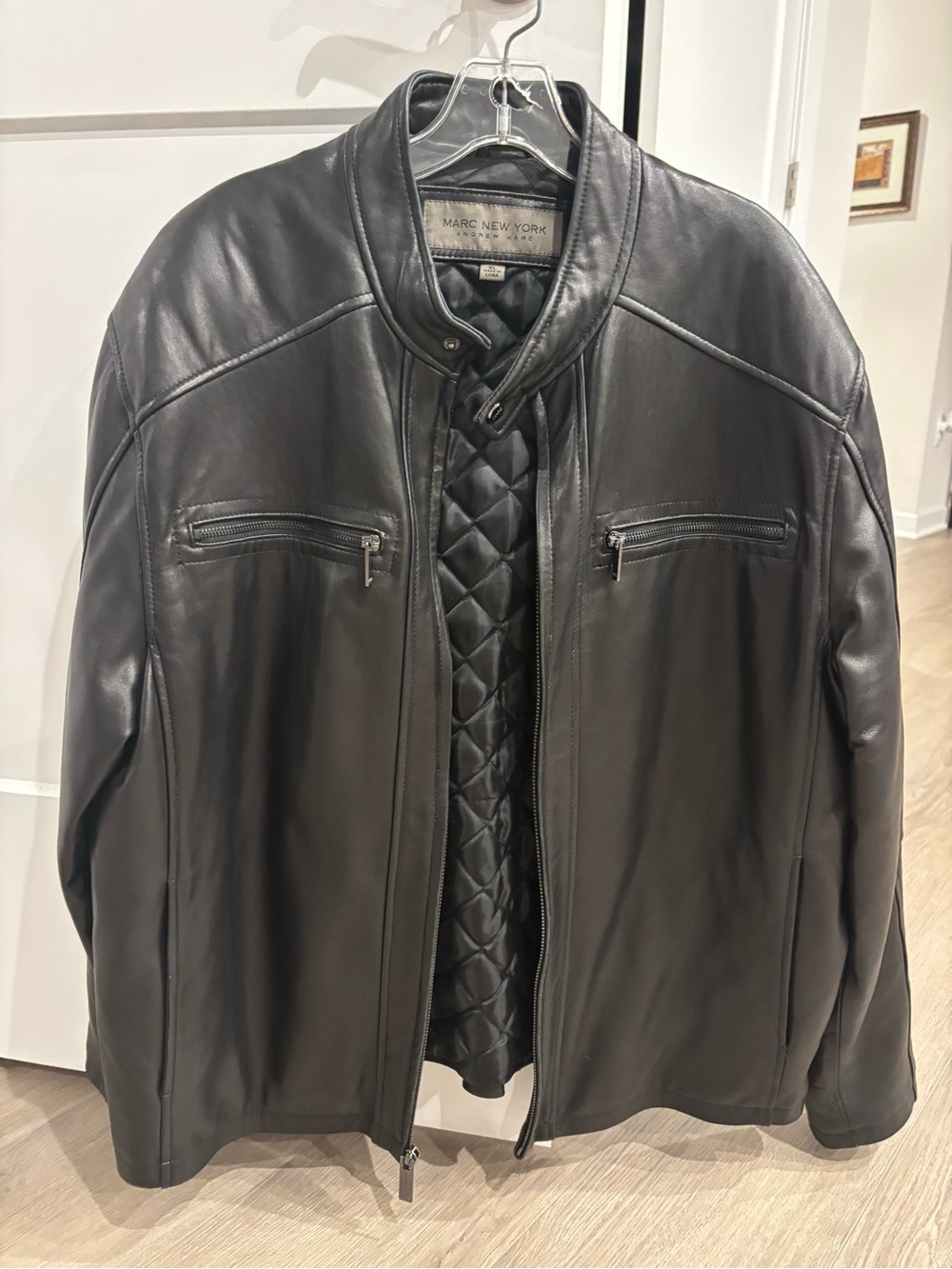 Marc New York Black Quilted-Lined Leather Bomber Jacket